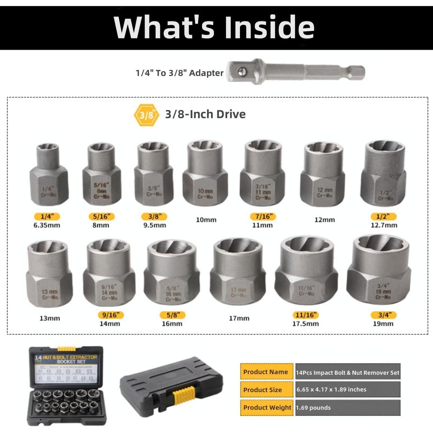 Bolt Extractor Kit,14 Pcs Nut Extractor Socket Set