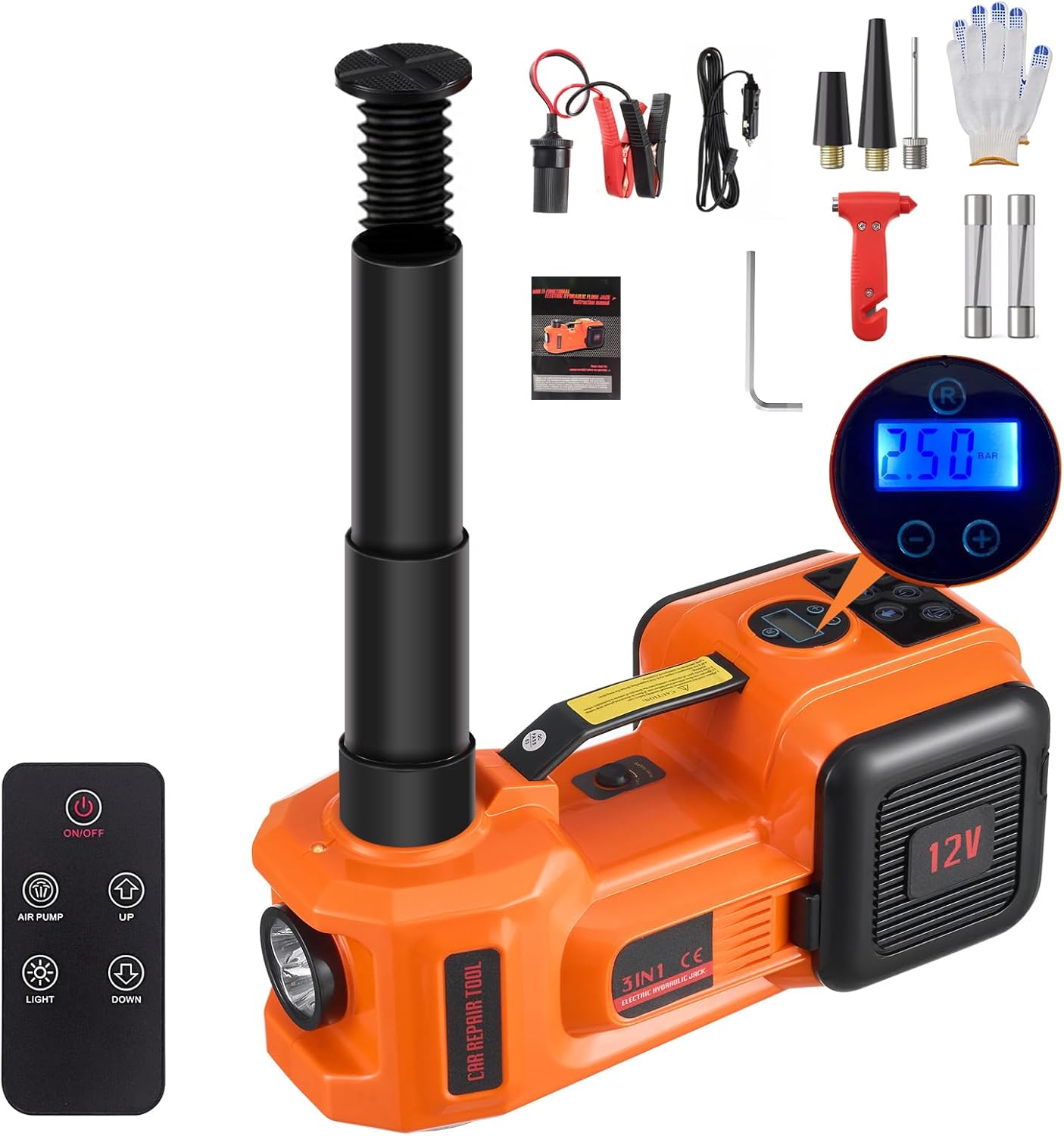 5-Ton Electric Hydraulic Car Jack with Built-in Air Pump and LED Light