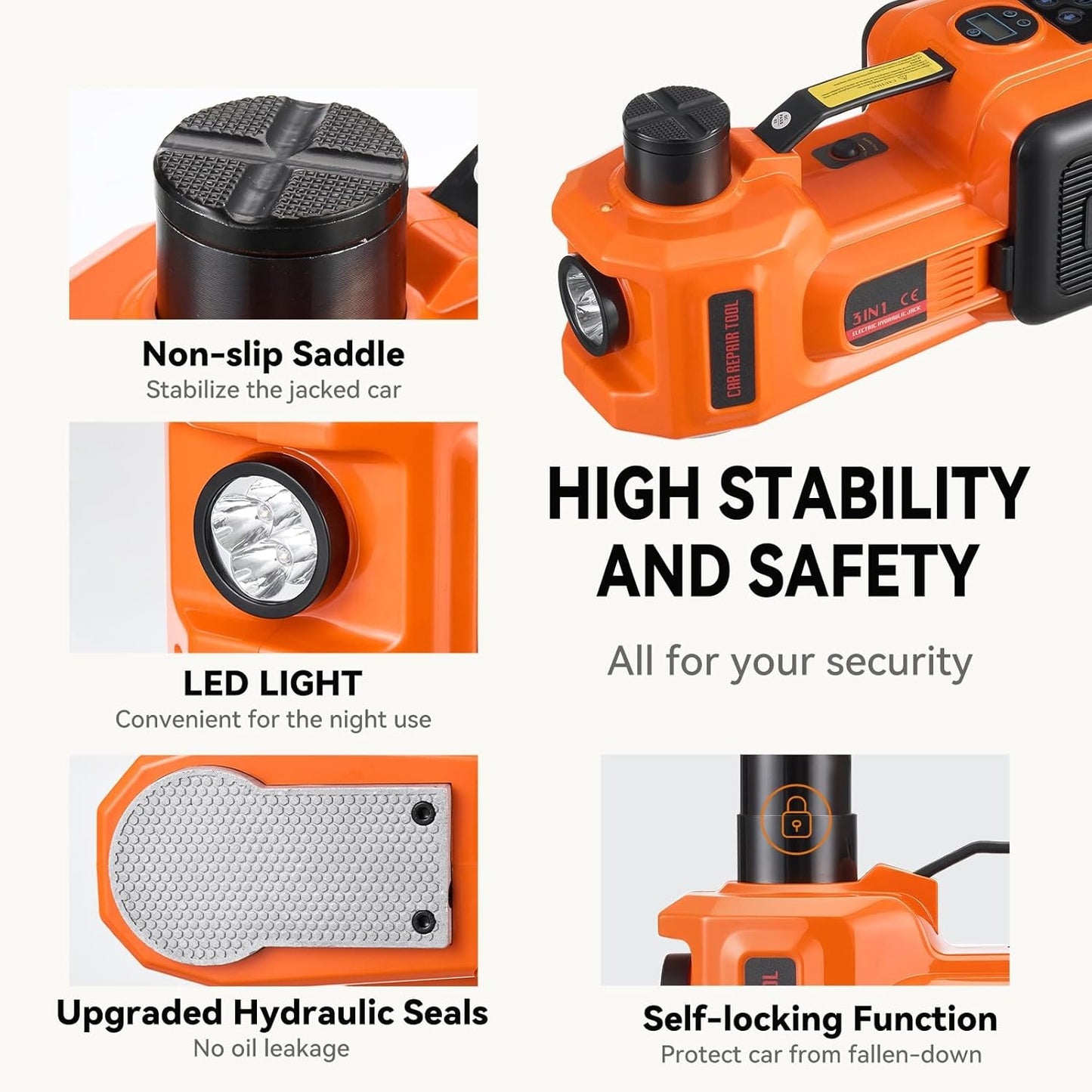 5-Ton Electric Hydraulic Car Jack with Built-in Air Pump and LED Light