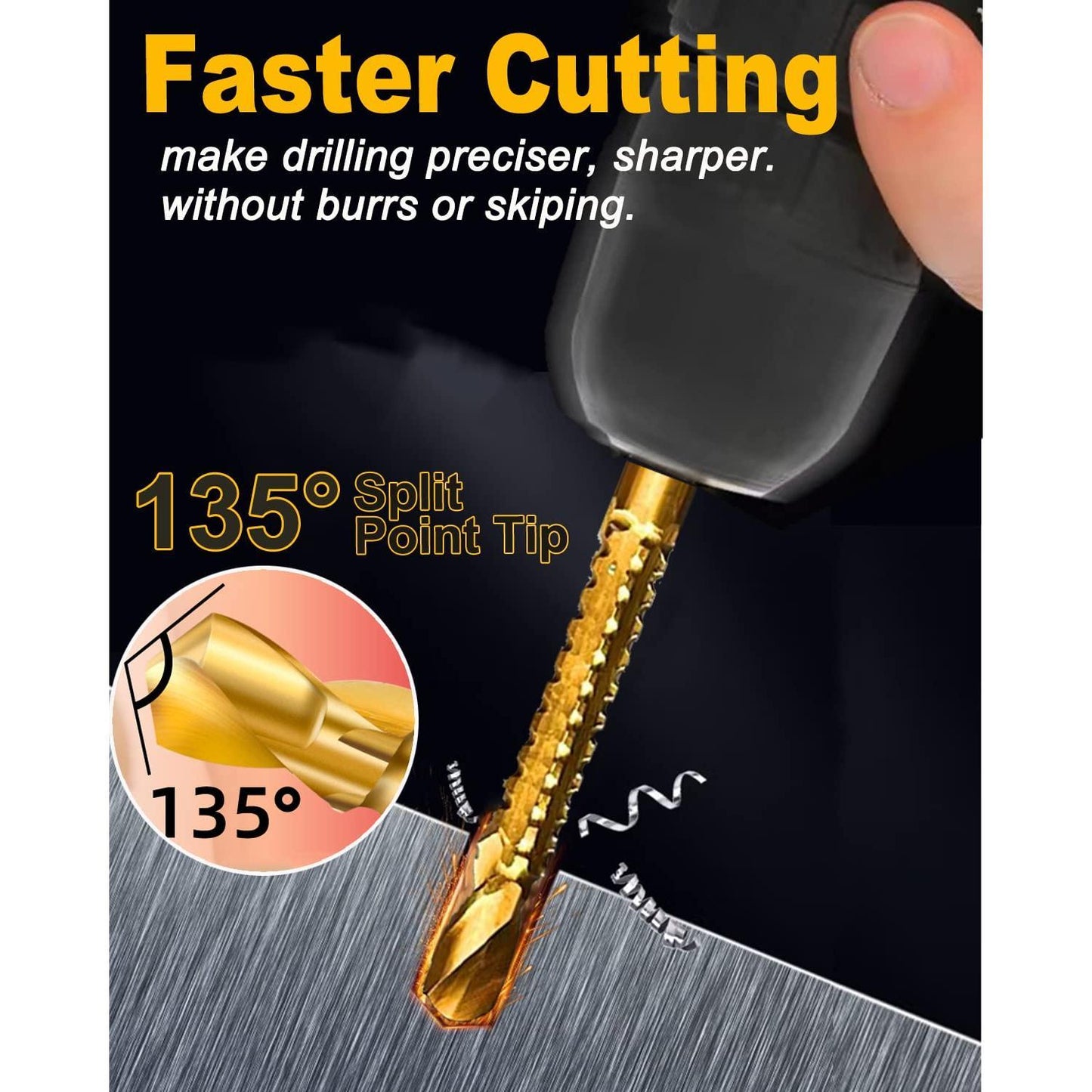 8 Pack Titanium Coated HSS Twist Drill Bits